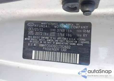 2014 Hyundai Veloster Base W/Black from USA, damaged, VIN KMHTC6AD6EU182632